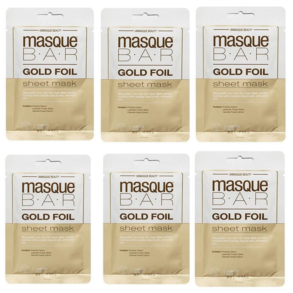 6x Masque Bar GOLD FOIL Sheet MASK 1.01oz Hydrate Calming Lavender 1.01 fl oz ea